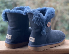 UGG Kids Boots Size 2 Bailey Button Suede Sheepskin Lining Warm Blue