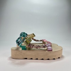 Kurt Geiger London Orion Multicolor Ruched Gold Pink Straps Sandals Youth Size 3
