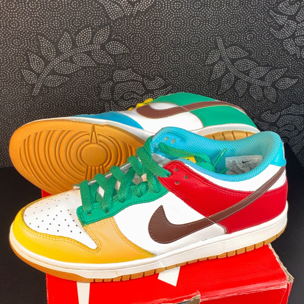 Nike Dunk Low Free 99 White/Lt Chocolate/Roma Green Leather Sneaker 6.5Y