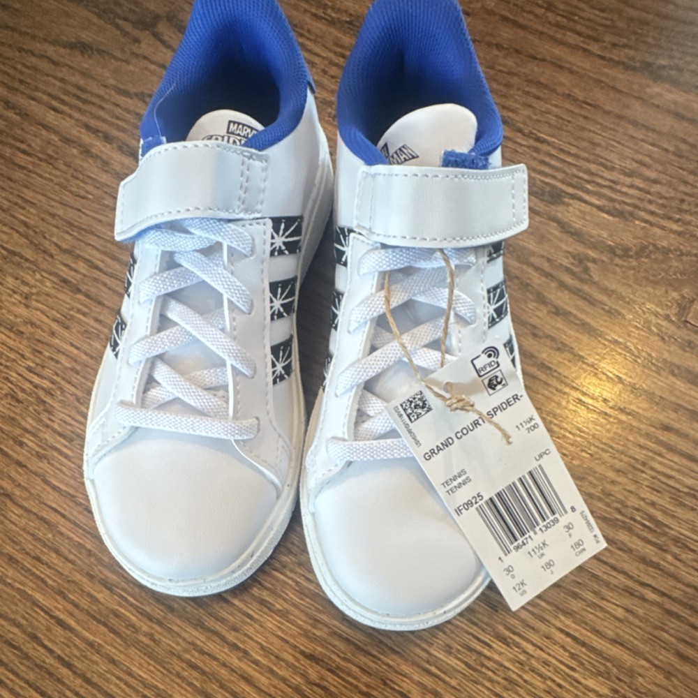 adidas Grand Court Spider-Man Kids Sneakers White/Blue/Black Hook & Loop US 12K