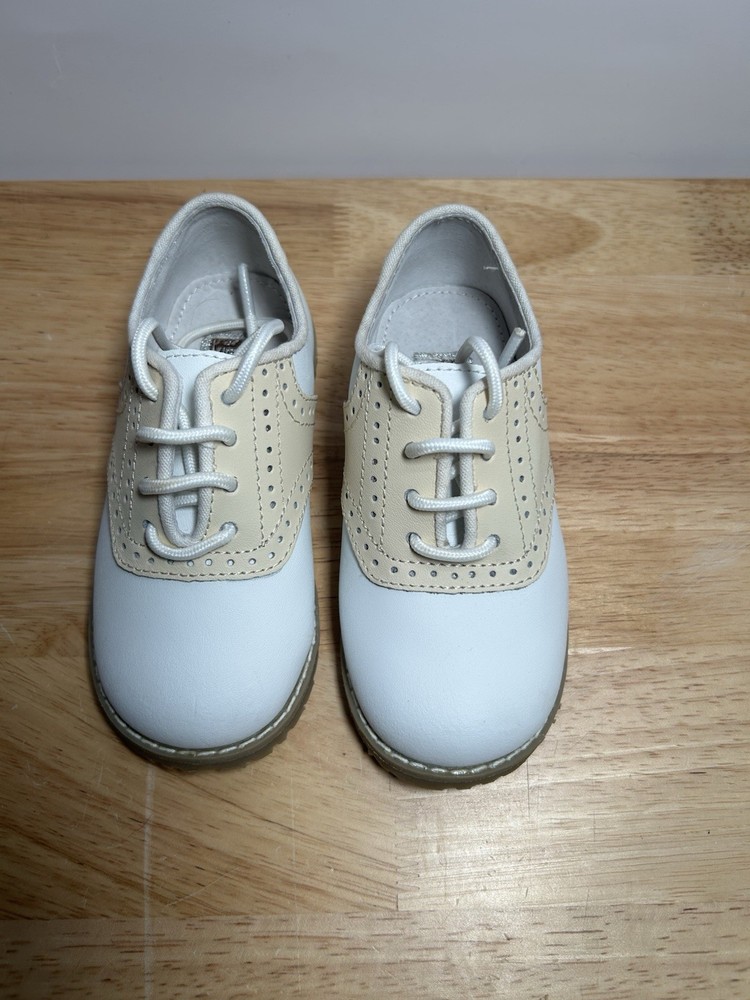 L’amour White Beige Leather Brogue Oxford Lace Up Unisex Kids Shoes Size 8C