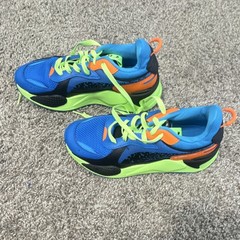 PUMA 386904-01 Running System Mesh Sneakers Unisex Kids Blue Neon Green 7C