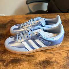 adidas Samba OG J Unisex Kids Leather Low Top Lace-Up Sneakers Blue/White 4.5Y