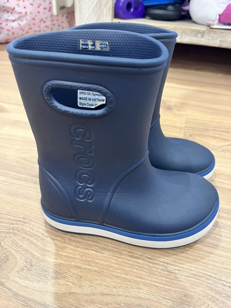 Blue Kids Crocs Pull Up Waterproof Rain Boots Youth Size US11 AUS11 kids Handles