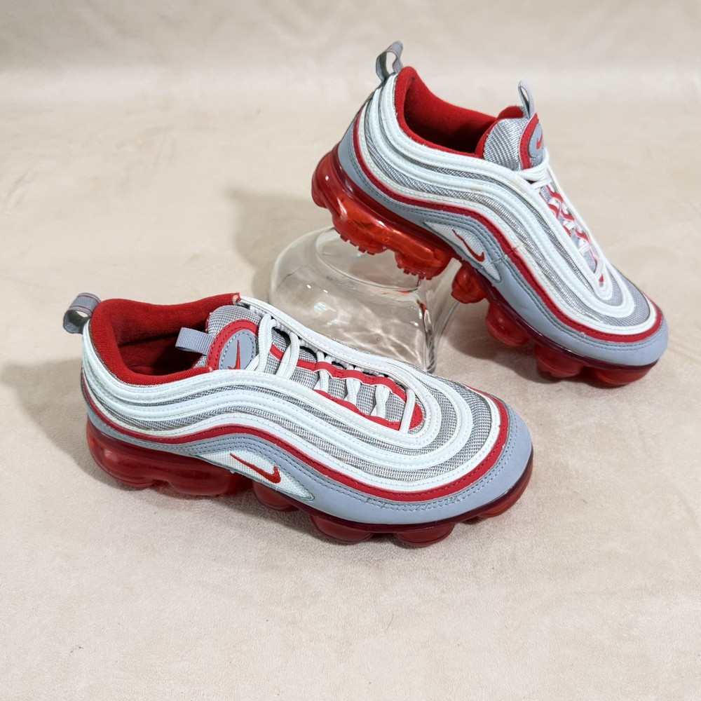 EUC Nike Air VaporMax 97 Metallic Silver Red Gray Suede BV1153-002 5Y Womens 6.5