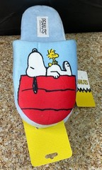 Peanuts Childrens Snoopy & Woodstock Soft Plush Blue Slippers Sz L/XL
