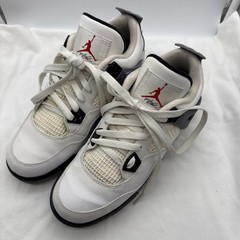 Air Jordan 4 White Gray Black Leather Unisex Kids Sneaker Basketball Shoe Sz 7Y