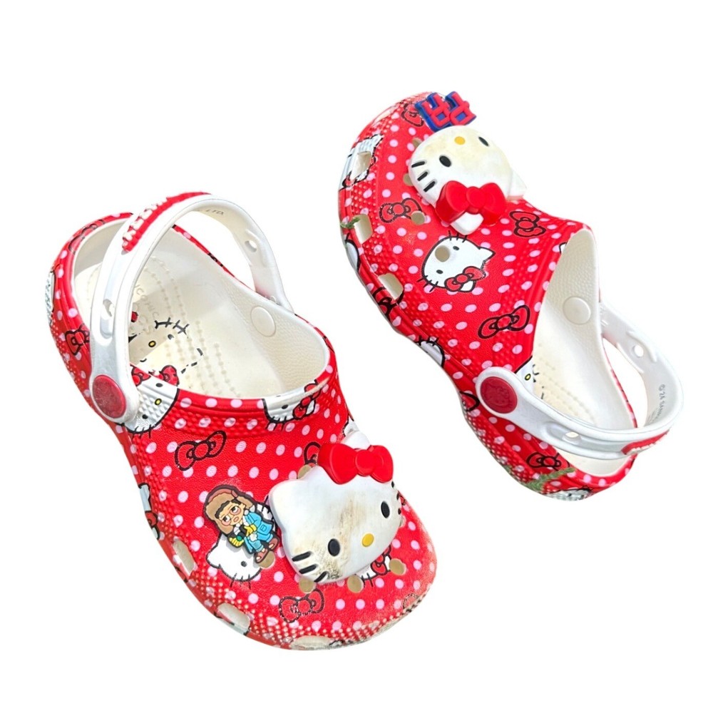 Crocs Hello Kitty 50th Anniversary Red Classic Polka Dot Clogs Toddler Size 11