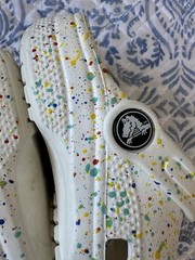 CROCS Classic Clogs White Paint Splatter Slip On Shoes Kids Youth Size C11