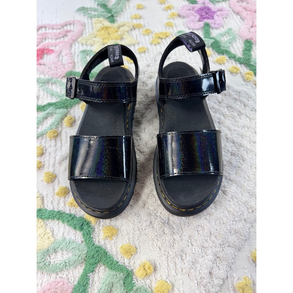 Dr. Martens Marlowe Buckle J Black Holographic Platform Sandals Kids Size 2 US