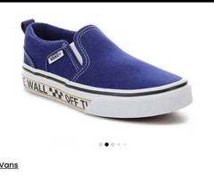 VANS Unisex Kids Asher Blue/White Canvas Slip-On Sneakers Youth US 3.5