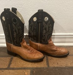 Old West Cowboy Boots, Tan/ Brown Corona Leather, Size 4.5 Y