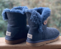 UGG Kids Boots Size 2 Bailey Button Suede Sheepskin Lining Warm Blue
