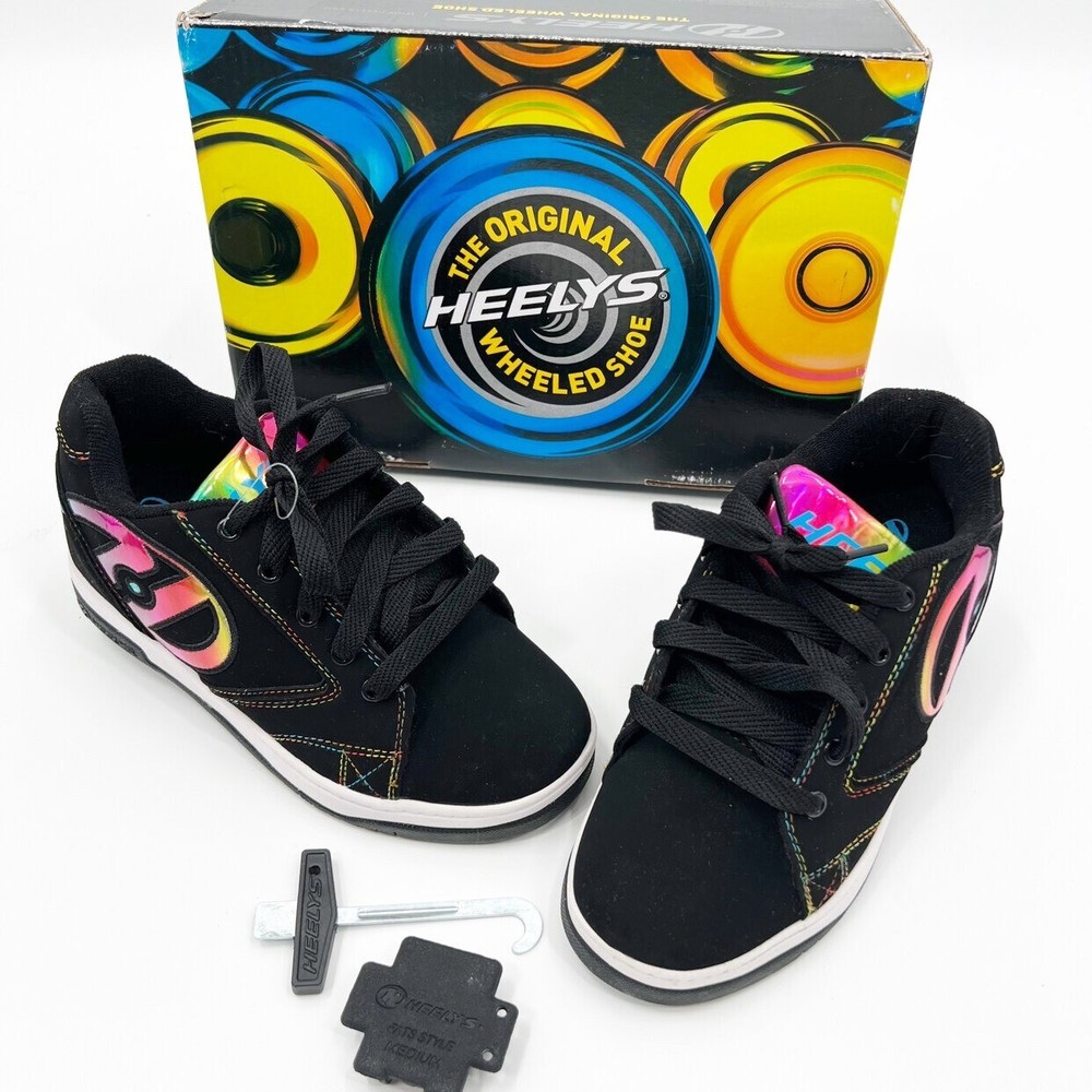 Heelys Youth 3 Propel 2.0 Black Rainbow Foil Roller Skate Sneakers *READ*