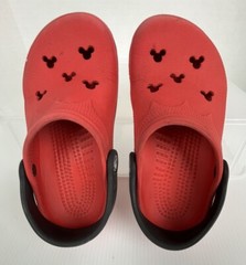DISNEY KIDS CROCS Clogs Shoe Sz 1-3 Mickey Mouse Icon Cutouts Red w Black Straps