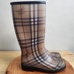 Burberry Rain Boots Youth Size 5 EU38 Beige Check Plaid Rubber Knee High
