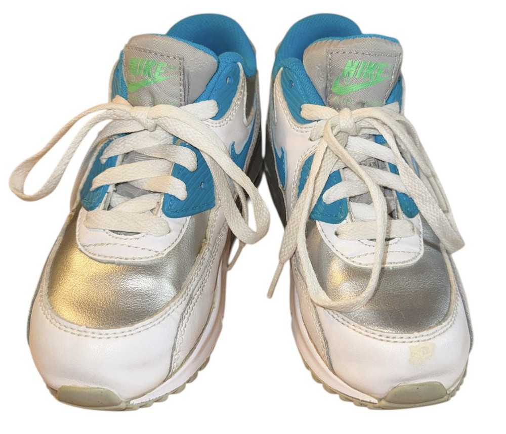 NIKE AIR MAX 90 SIZE 1 Youth Silver Blue Lagoon Sneaker Shoes Athlete 724853-104