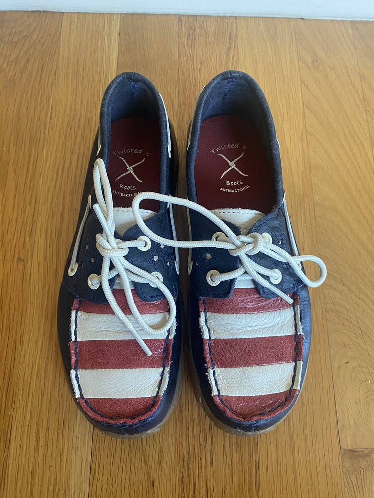 Twisted X Driving Moc Bomber Leather Red/White/Blue American Flag Size 3M/youth