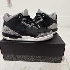Jordan Air 3 Retro GS Mid Top Leather Sneakers Black/Gray/Green Kids 7