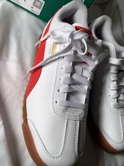 Puma Roma Rwb Lace Up Junior Size 5 White Sneakers Blue & Red Casual Shoes NIB