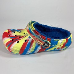 Crocs Kids‘ Classic Lined Marbled Clog Sulphur/Multi Tie-Dye Blue Fur Size 3