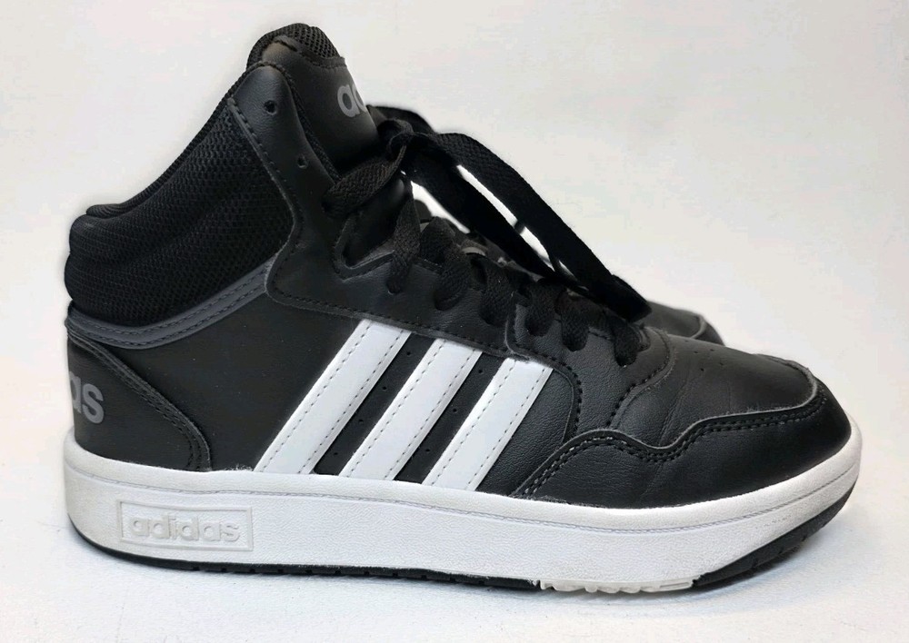 Kids Size 4 Adidas Hoops Mid 3.0 Core Black/White Sneakers Shoes GW0402