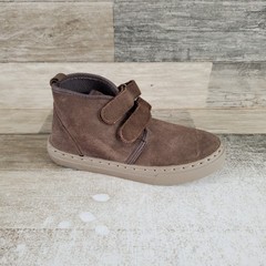 Cienta Kids Boots Sz 13 Brown Suede Mid Top Double Strap Hook & Loop Round Toe