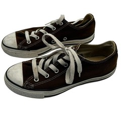 CONVERSE All Star Kids size 2 Brown white Lace Up Low cut top Sneakers Shoes