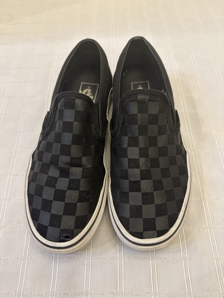 VANS Asher Checkerboard Check Canvas Slip On Shoes Pewter Black M 6 W 7.5