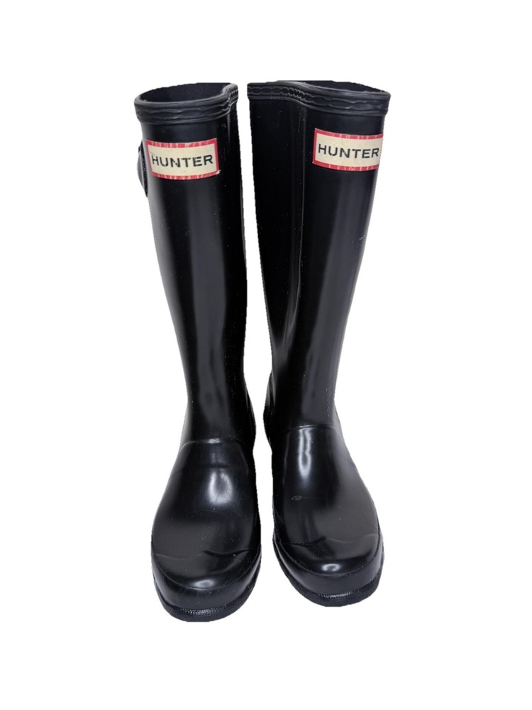 Hunter Big Kids Original Gloss Rain Boots Size 1 Black Waterproof Buckle Strap