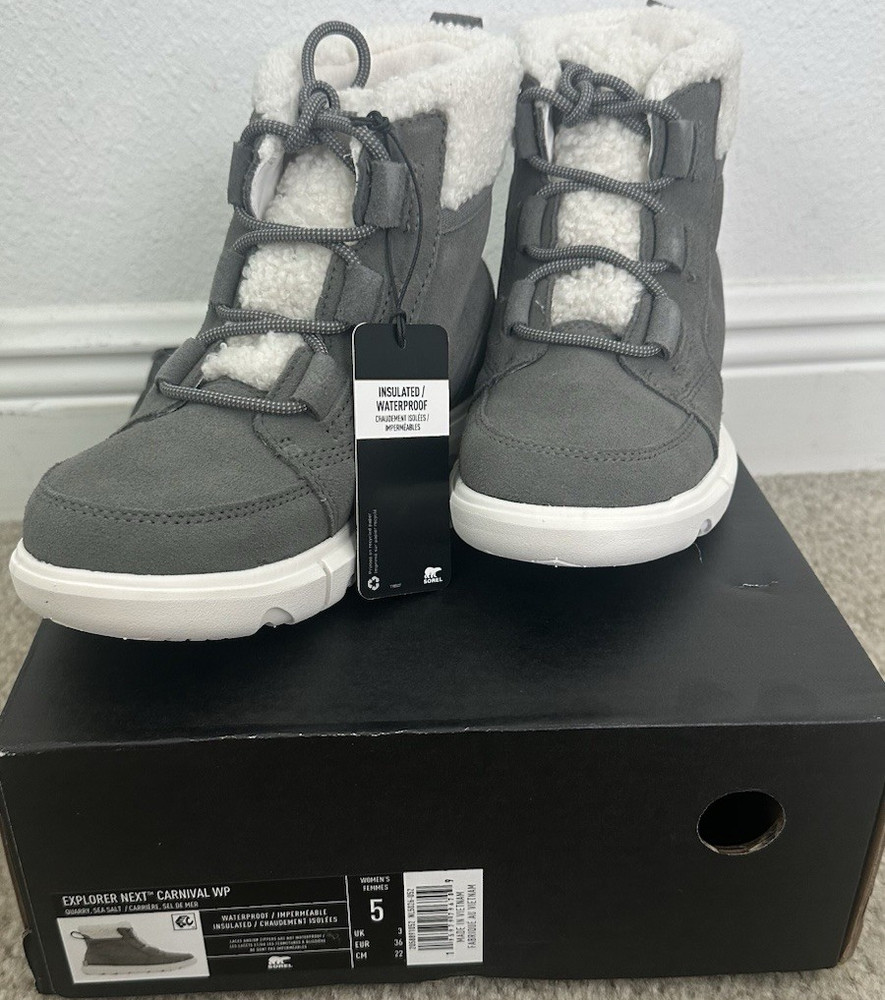 Sorel Explorer Next Carnival WP Waterproof Insulated Gray Snow Boots Size 5