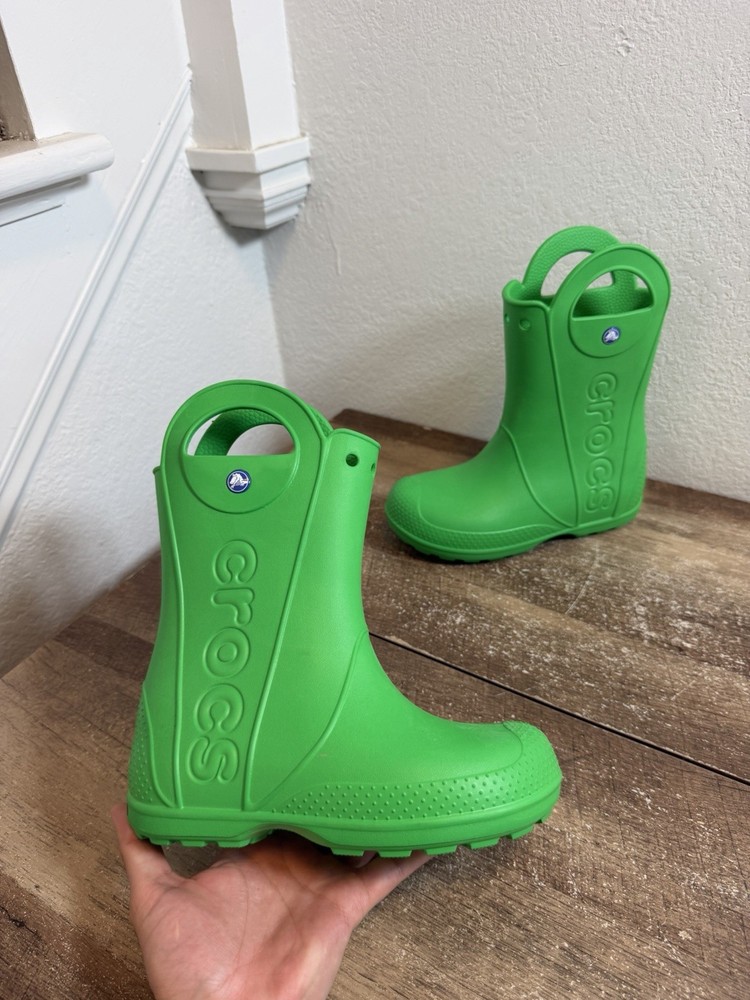 CROCS Kids‘ Handle It Rain Boots Size J-3 Green Waterproof EVA Reflective 12803