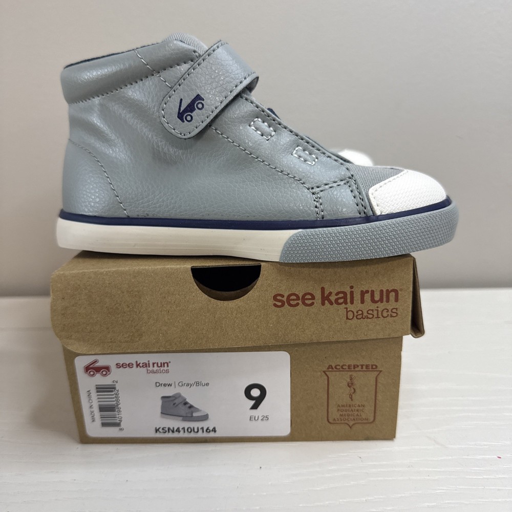 See Kai Run Drew Basics Gray Blue Hook & Loop Sneaker Unisex Kids US 9