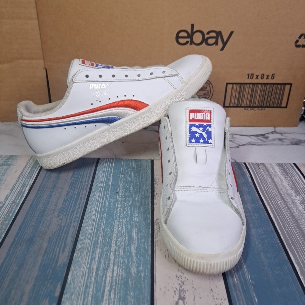 Puma Clyde Core Leather Casual Red White & Blue Shoes Low Top Sneakers Size 6C