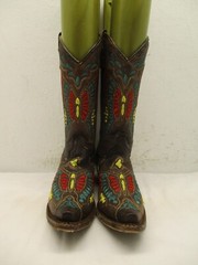 Corral Teens A1030 Western Brown Leather MultiColor Snip Toe Boots Teen Sz 4.5 T