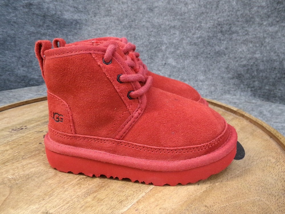 UGG Neumel II Boots Red Suede 1017320T Kids Size 8 US Sheepskin Fur Lined Chukka
