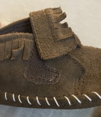 Baby Toddler Brown Leather Moccasins White Stitching Fringe Size 3