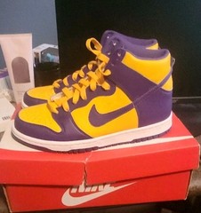 Nike Dunk High Lakers Retro Deadstock Gs Size 6y 7.5 Woman New With Box
