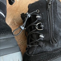Lands End Black Waterproof Snow Boots Youth Size 3 Faux Shearling Lined Side Zip