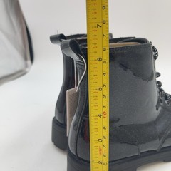 Old Navy Combat Boots Kids Size 3Y Black Patent Lace Up Zip Ankle Glitter