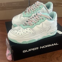 MSCHF Super Normal 2 Sneakers White Mint Pink Kids Size 4 Patterned Laces