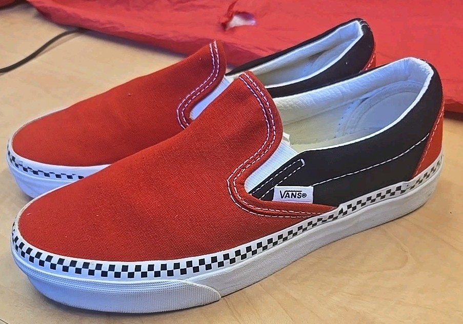 Vans Canvas Unisex Slip-On Checkerboard Red Skate Shoes Size 5.5- 721356