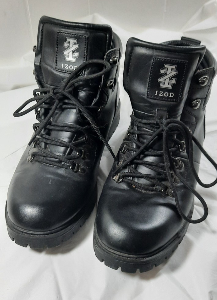 IZOD LEON LACE UP ANKLE HIKING BOOTS BLACK FAUX LEATHER SIZE Mens size 12