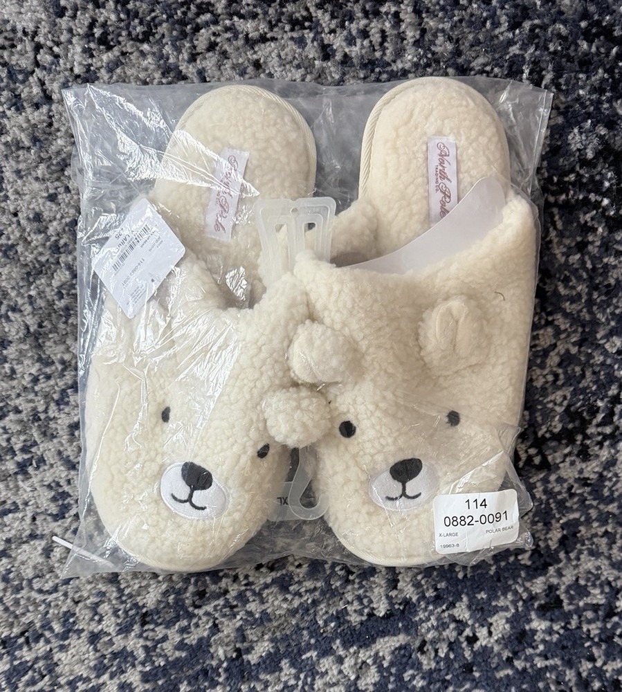 North Pole Trading Co. Kids Unisex Polar Bear Slip-on Slippers Size XL