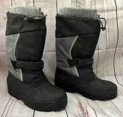 LL Bean kids Snow Boots Northwoods Gray Felt Lined SZ 4 Black W/Navy/Gray-A14