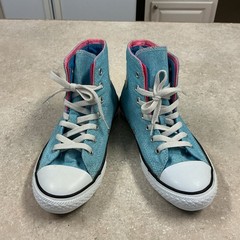 Converse Chuck All Star SZ 3 Junior Double Tongue High Top Sneakers Blue Wash