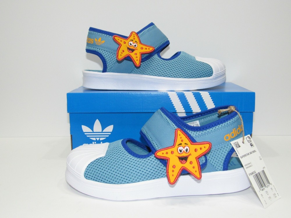 adidas Originals Superstar Adjustable Strap Sandal UNISEX Kids size 3 Blue/White