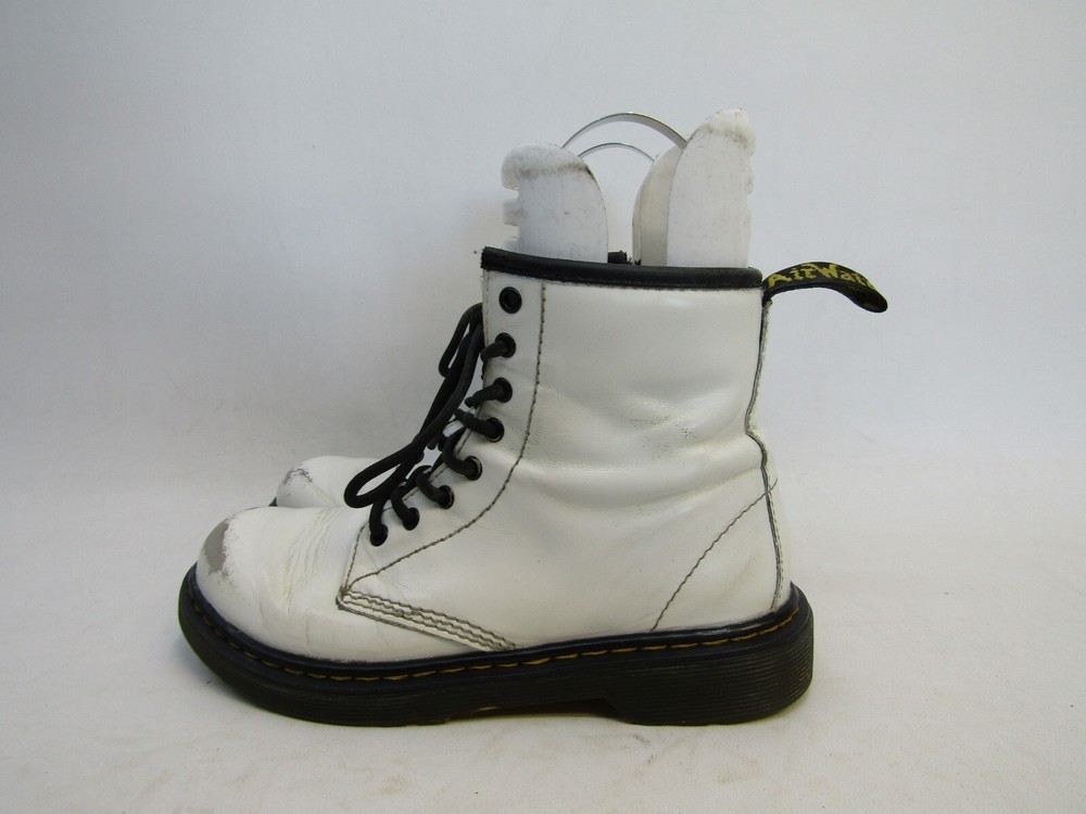 Dr Martens Youth Size 2 M White Leather 8 Eye Comfort Ankle Boots