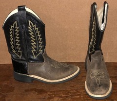 Old West Kids Size 1 Brown Black Leather Buckaroo Cowboy Western Boots