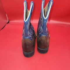 Ariat Brown Blue Leather Square Toe Cowboy Boots Size 2.5 Farmer Stylish Red